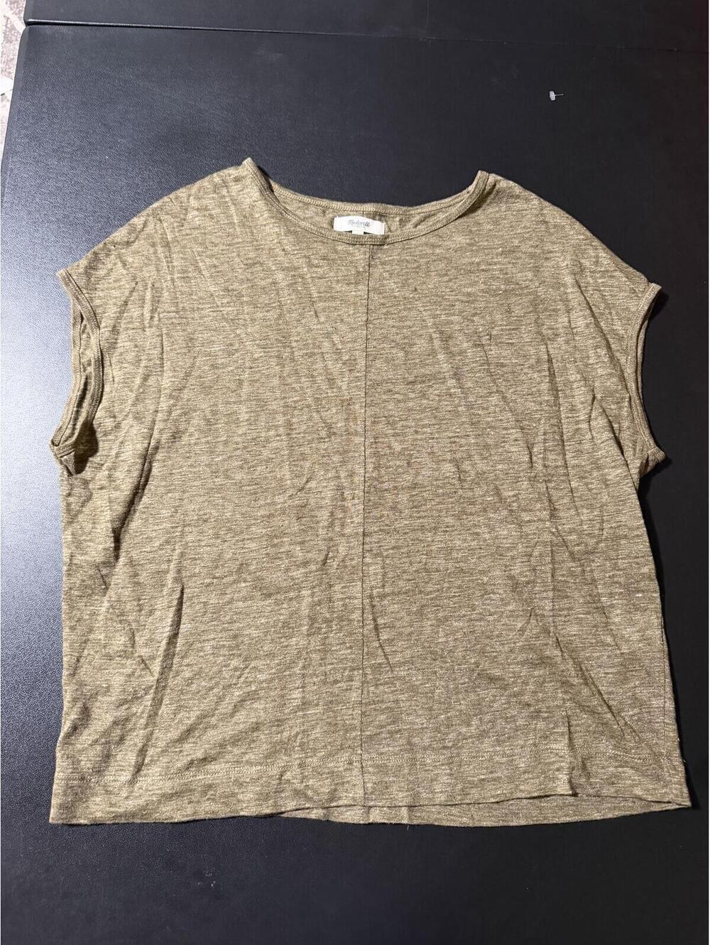 Madewell 100% Linen Olive Green Boxy Tee Top Size Small